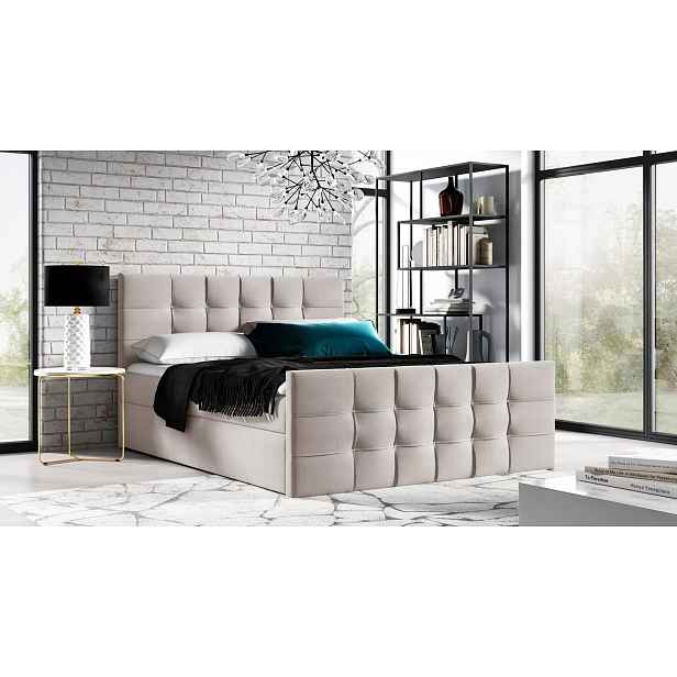 Čalouněná boxspringová postel IVANA 1 LUX - 160x220, béžová + topper ZDARMA