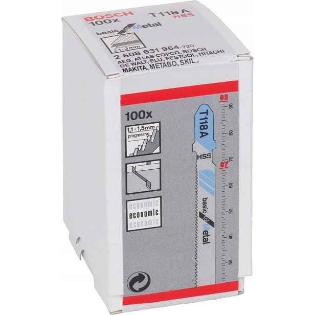 Pilový List pro přímočarou pilu T 118 A Bosch Ve 100 kusů Basic for Metal