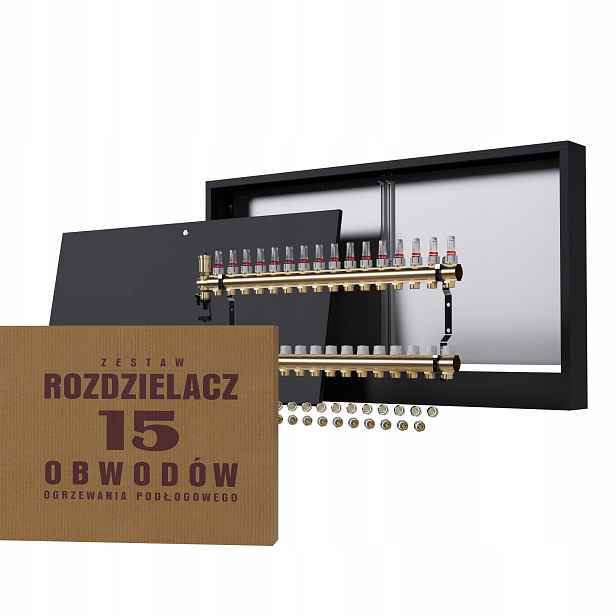 Rozdělovač pro podlahové vytápění 15 nástěnný box černý Pex