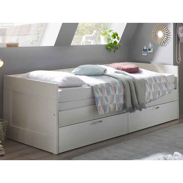 Rozkládací postel se zásuvkami Leporolo 90x200 cm, bílá mat