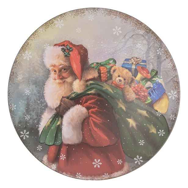 Vánoční plastový kulatý servírovací podnos/talíř Santa s dárky - Ø 40*1 cm Clayre & Eef