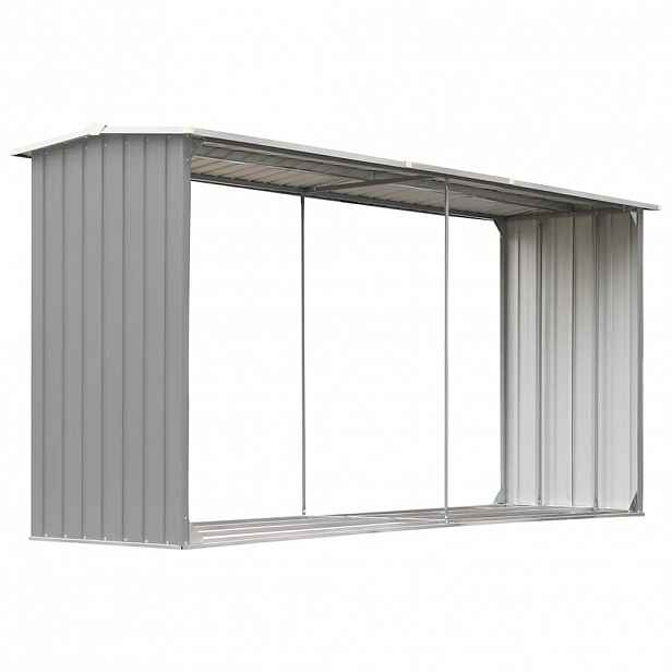 vidaXL Zahradní kůlna na dříví z pozinkové oceli 330x92x153 cm šedá