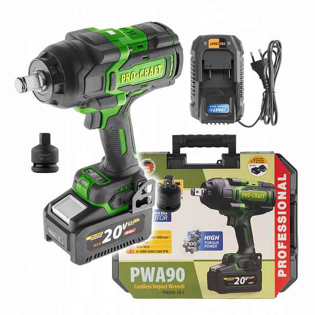 Aku rázový utahovák Procraft PWA90, až 2100 Nm