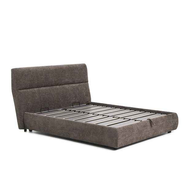 Tmavě hnědá čalouněná dvoulůžková postel z žinylky s úložným prostorem s roštem 160x200 cm Dafra – Kave Home