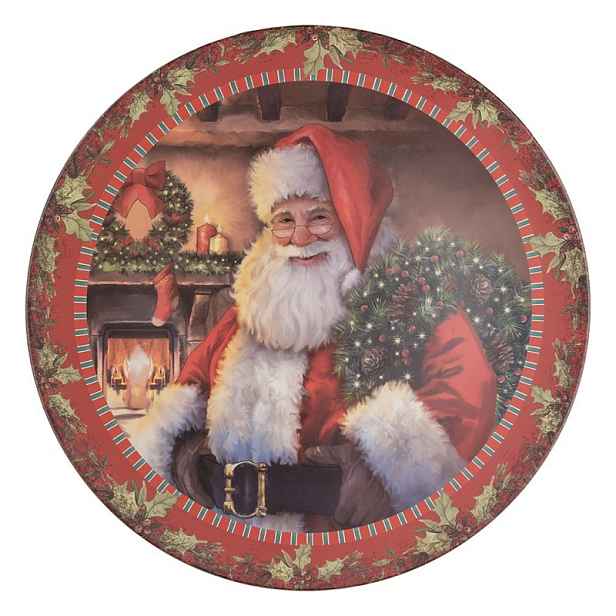 Vánoční plastový kulatý servírovací podnos/talíř Santa Claus - Ø 40*1 cm Clayre & Eef