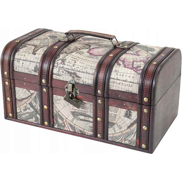Vintage Truhla Na Poklady S Mapou Světa 38 × 20 × 19 CM