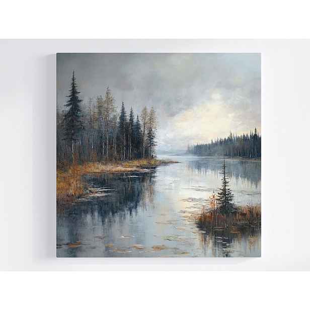 Obraz Na Plátně Plátno Krajina Les Stromy Jezero Odraz 50x50