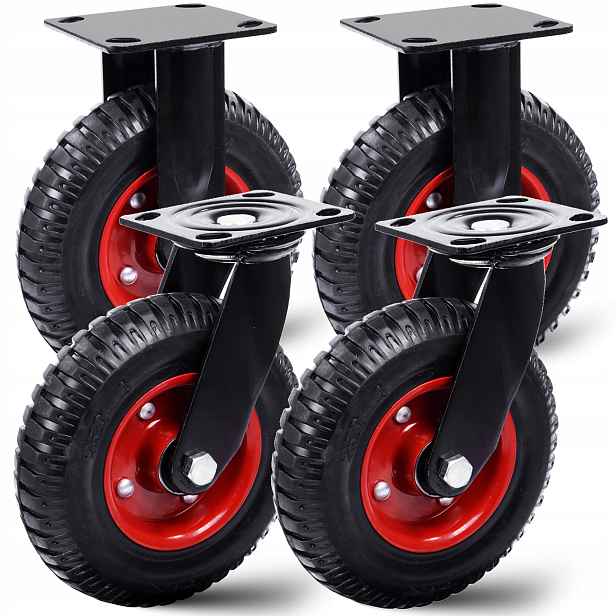 Otočné Kolo x2 Pevné x2 Sada Pro Pojízdný Vozík Silné 200 mm 930 kg Gumové
