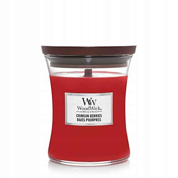 Sójová vonná svíčka Crimson Berries WoodWick Průměrná 275 g Dřevěná