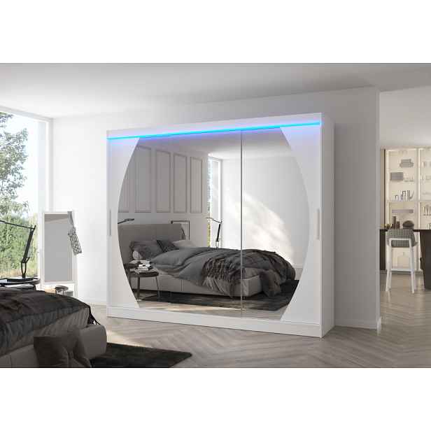 Velká zrcadlová skříň 250 cm s LED osvětlením DANIA - bílá