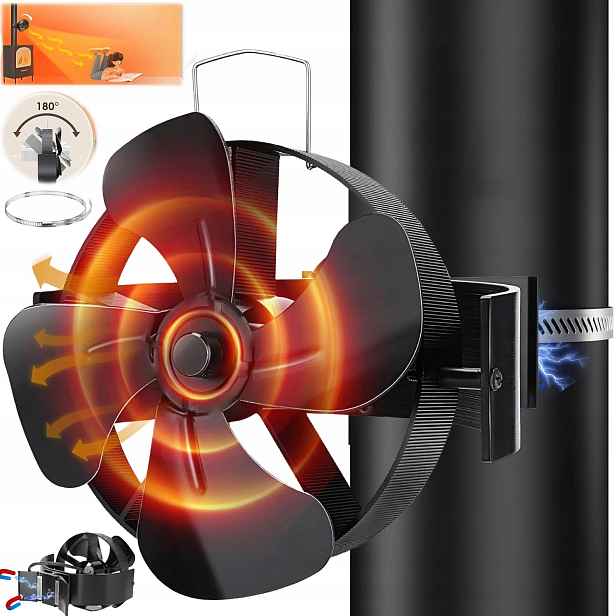 Magnetický Krbový Ventilátor Pro Komínové Potrubí, Tichý Chod, 4 Lopatek