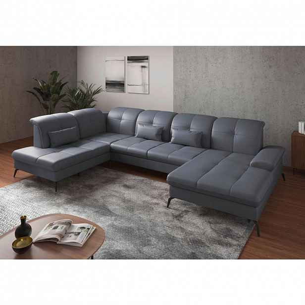 Sit & More SEDACÍ SOUPRAVA, textil, kůže, šedomodrá