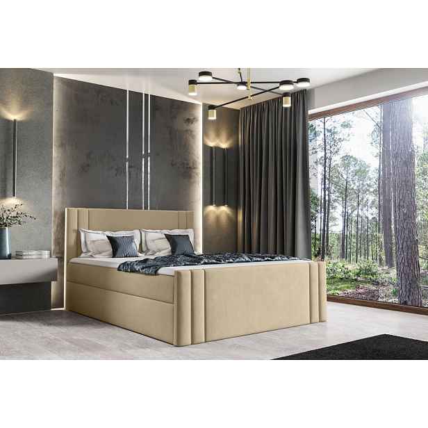 Boxspringová postel CELESTA - 120x200, béžová + topper ZDARMA