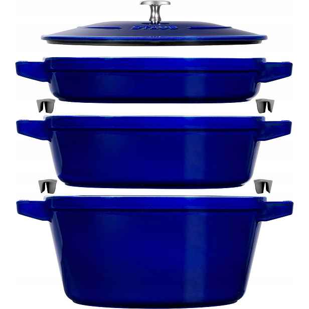 Sada hrnců Staub 24 cm, 3 nádoby víko modré