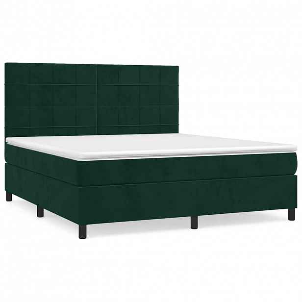 vidaXL Box spring postel s matrací tmavě zelená 180x200 cm samet