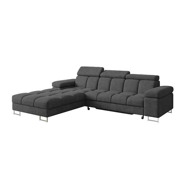 ALTDECOR ROHOVÁ SEDAČKA s funkcí spaní, otoman vlevo COMA L 271x203x79 tmavě šedá velur