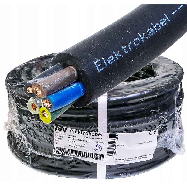 Kabel do dílny gumový, měděný, silový Ow 5x2,5 50 m