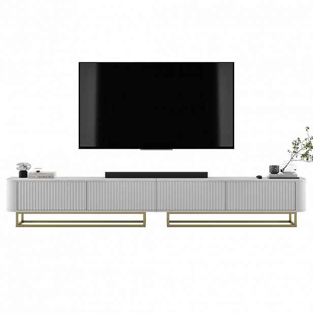 Meble Lindner TV stolek Aurora, sada 2 kusů s kovovým rámem, matná bílá, 280 cm