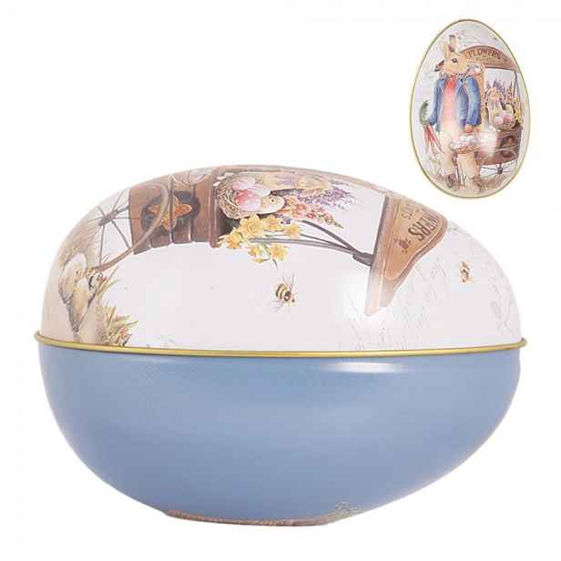 Modrá plechová dóza ve tvaru vajíčka s králíčkem Easter Egg - 8*13*8 cm Clayre & Eef