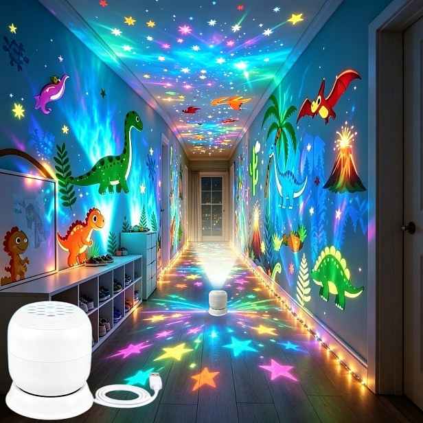 TEMU 360stupňová otočná dinosauří oceánská dynamická projekční noční lampa, interiérová sochařská lampa, ambientní světlo ve stylu - Vhodné do