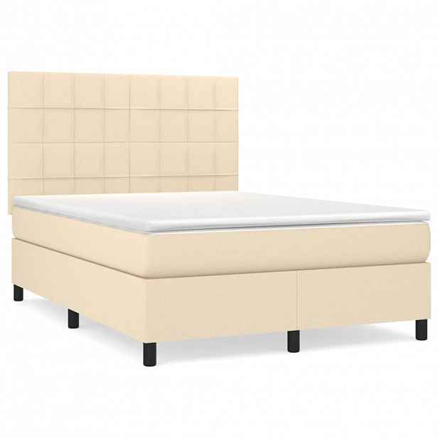 vidaXL Box spring postel s matrací krémová 140x190 cm textil