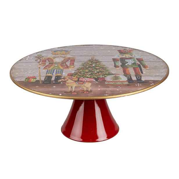Červený vánoční plastový podnos na dort Louskáček - Ø 33*14 cm Clayre & Eef