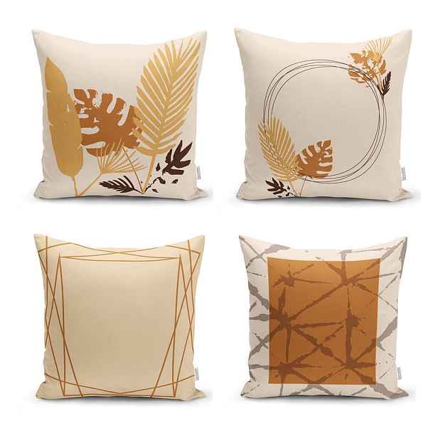 Oranžovo-béžové povlaky na polštáře v sadě 4 ks 43x43 cm - Minimalist Cushion Covers