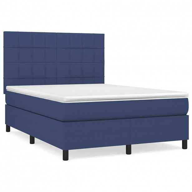 vidaXL Box spring postel s matrací modrá 140x190 cm textil