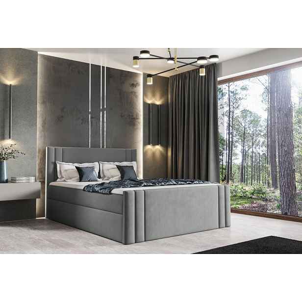 Boxspringová postel CELESTA - 120x200, šedá + topper ZDARMA