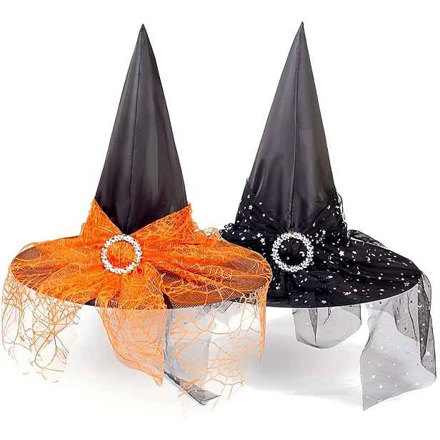 TEMU Halloweenská párty Černý tylový čap čarodějnice a oranžový tylový čap čarodějnice