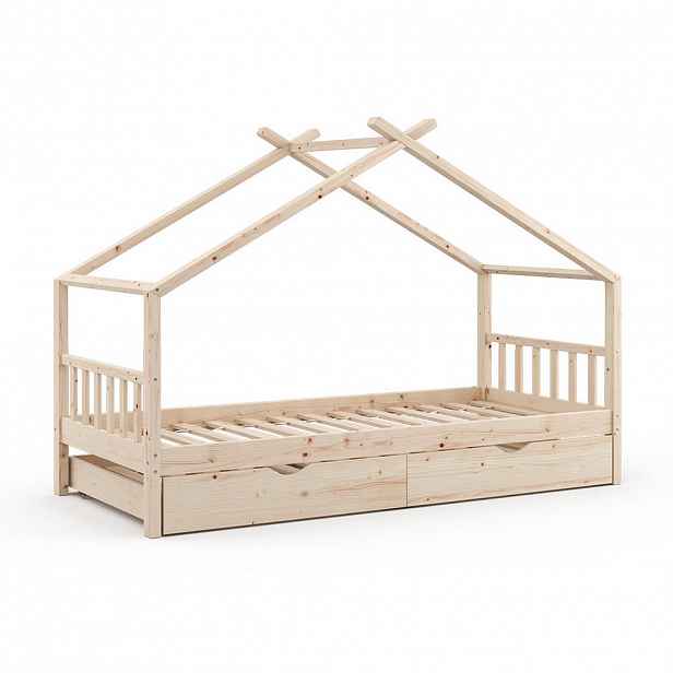 VitaliSpa DOMEČKOVÁ POSTEL Design Přírodní dřevo 90x200 cm s lůžkem pro hosty