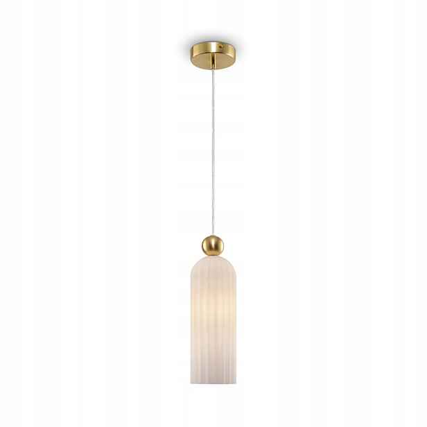 Závěsná lampa zlatá se skleněným bílým glamour stínidlem do ložnice Maytoni