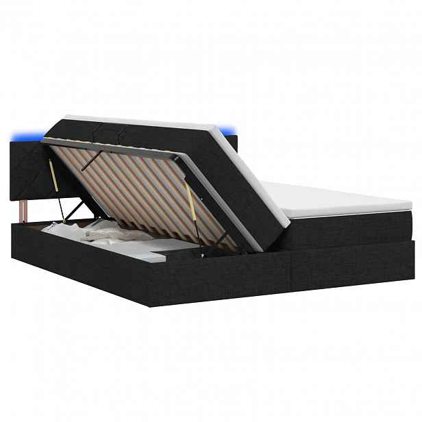 vidaXL LED postel s úložným prostorem a matrací Černá 200 x 200 cm