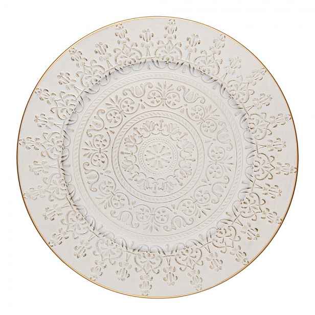 Bílo-zlatý kulatý servírovací podnos/talíř Ornament - Ø 33*1 cm Clayre & Eef