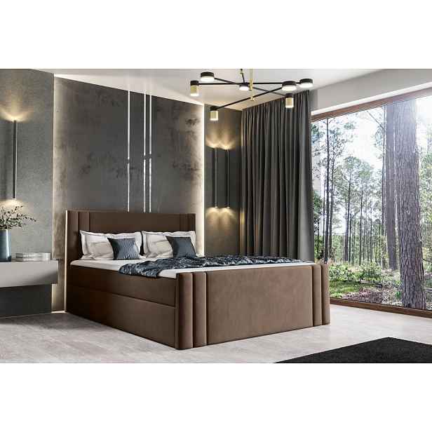 Boxspringová postel CELESTA - 120x200, hnědá + topper ZDARMA