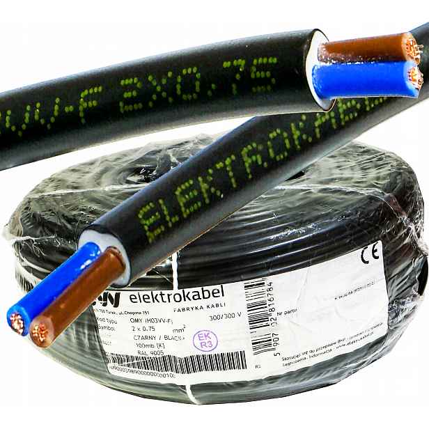 Kabel Omy 2x0,75mm Lanko Cu černé 300-300V 50m