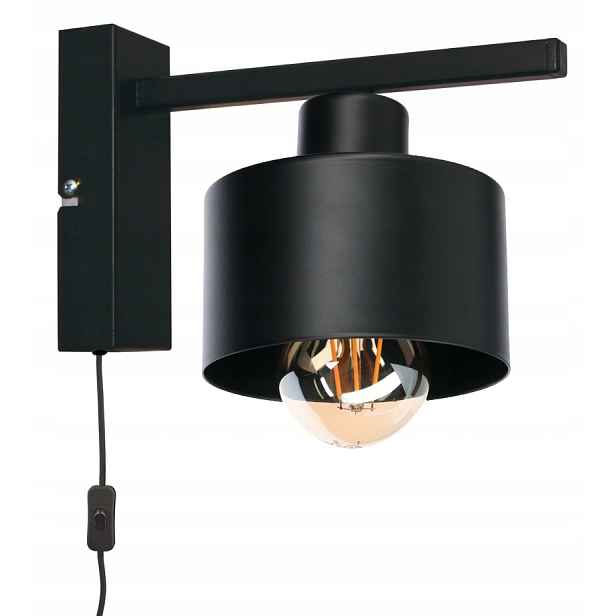 Nástěnné svítidlo Loft s kabelem/vypínačem, černá nástěnná lampa