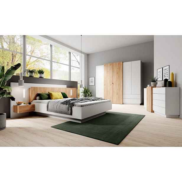 Sestava do ložnice s postelí 160x200 SYLVANIA 1 - dub kraft zlatý / bílá + LED osvětlení ZDARMA