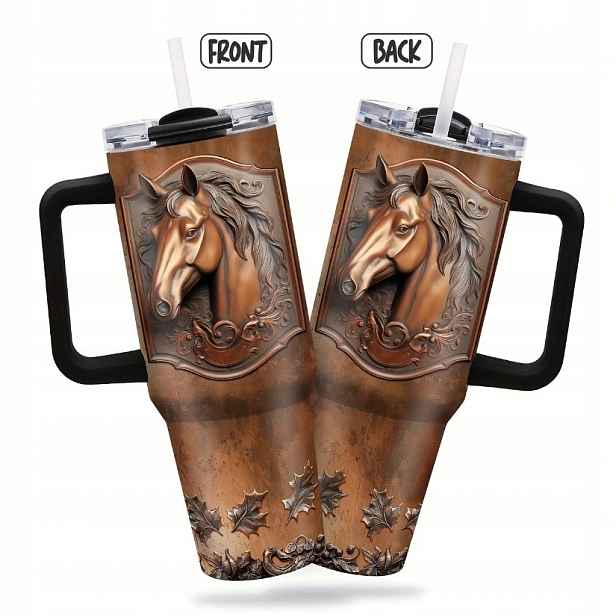 Termohrnek termoska s brčkem velký ocelový Kůň Koně Boho Art 1200 ml 1,2 L