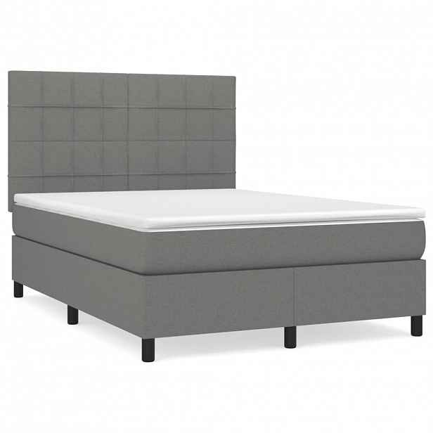 vidaXL Box spring postel s matrací tmavě šedá 140x200 cm textil