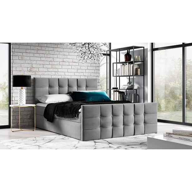 Čalouněná boxspringová postel IVANA 1 LUX - 200x220, šedá + topper ZDARMA