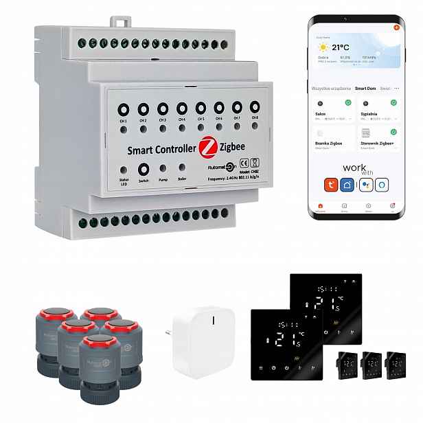 Sada pro podzemní vytápění Zigbee Tuya CH8Z 5 pokojů s termostatem PRO3 černá