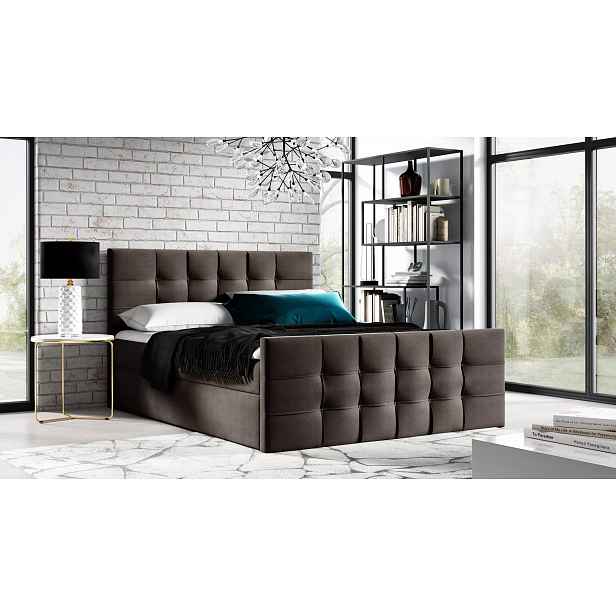 Čalouněná boxspringová postel IVANA 1 LUX - 200x220, hnědá + topper ZDARMA