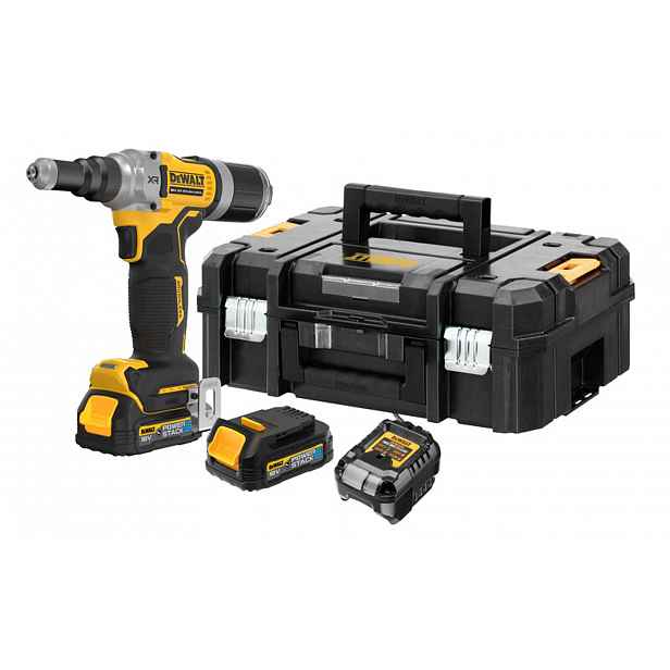DeWALT - 18V AKU nýtovací pistole, 2x aku 1,7 Ah POWERSTACK, nabíječka DCF414E2GT