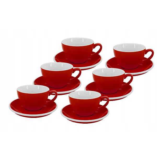 Set 6 ks Cappuccino šálek s podšálkem Roma, 180 ml, červený