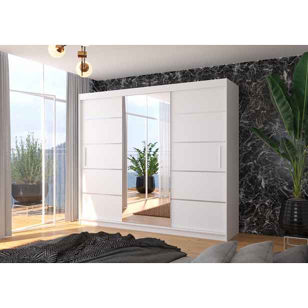 Velká skříň se zrcadlem 250 cm DAMRIS - bílá