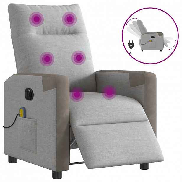 vidaXL Elektrické masážní polohovací křeslo obláčkově šedé textil