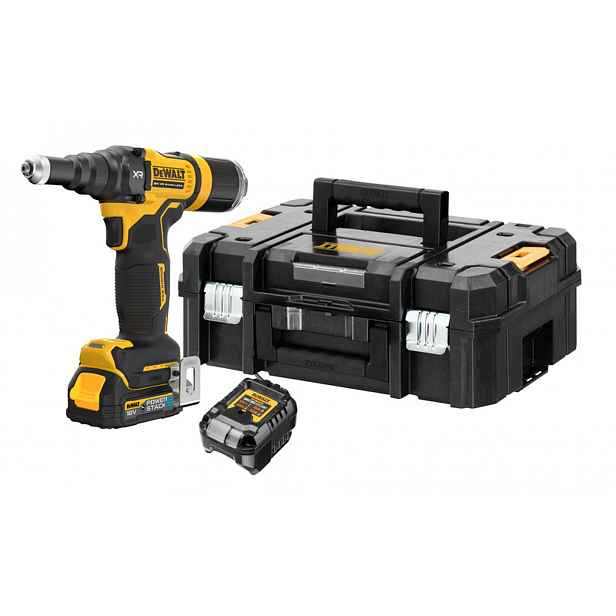 DeWALT - 18V AKU nýtovací pistole, 2x aku 1,7 Ah POWERSTACK, nabíječka DCF403E1GT