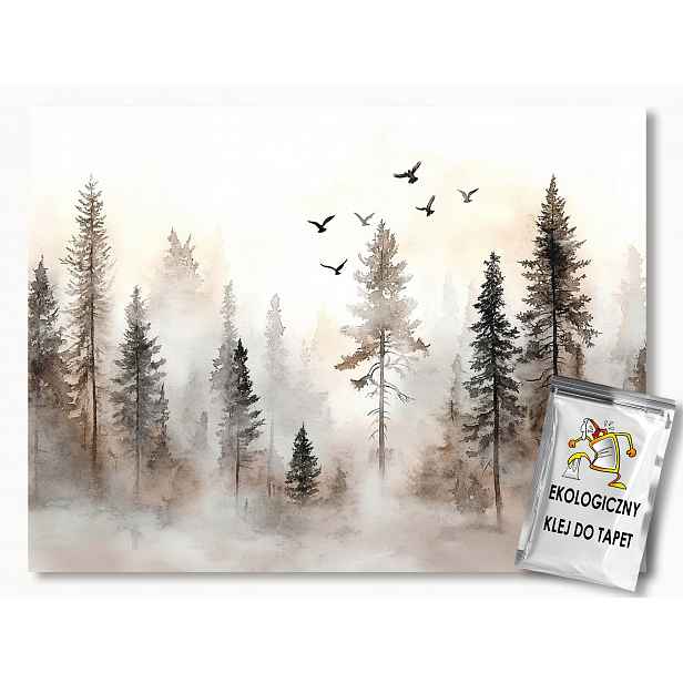 Fototapeta Flizelina Grafika Les Stromy Ptáci Mlha Béžová Hnědá 312x219 130g