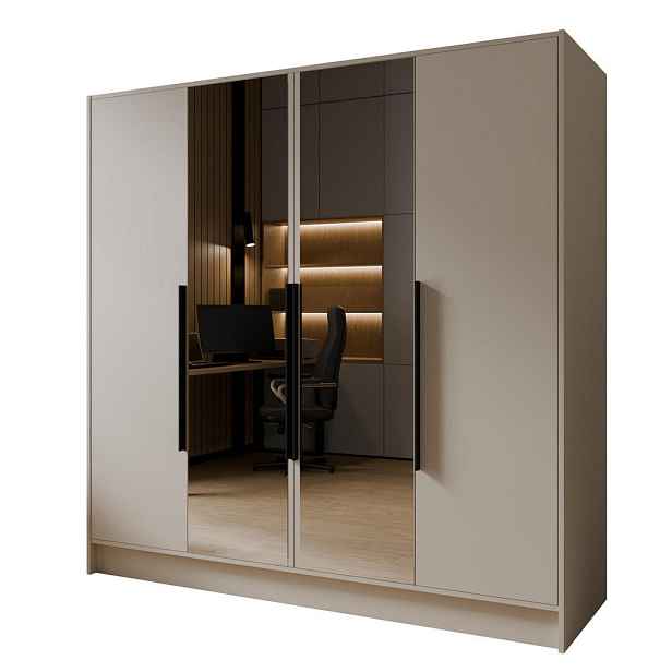 MASSENO ŠATNÍ SKŘÍŇ S OTOČNÝMI DVEŘMI RENVO, 200/200/51 cm moderní 4dveřová se zrcadlem, kašmírová